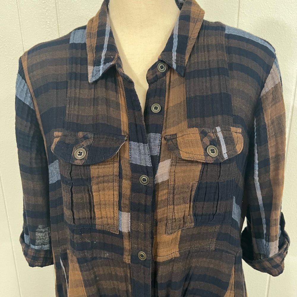 Chelsea & Theodore Brown and Blue Plaid Long Sleeve Dress - Picture 5 of 9